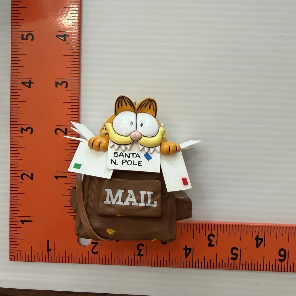 Vintage Enesco Garfield Christmas Ornament Mail Bag Cards Santa North Pole